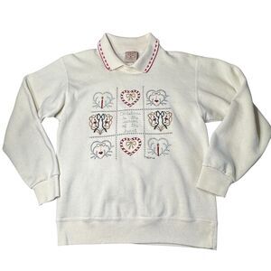Valerie Sockwell Folk Art Christmas Cream Shirt Womens Small Embroidered Vintage